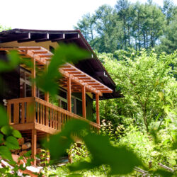 外観(南西より):南向きのウッドデッキは日当たりがよく気持ちよいです。